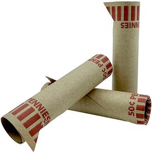 PAP-R Tubular Coin Wrap - 1¢ Denomination - Durable, Burst Resistant, Crimped, Pre-formed - 57 lb Basis Weight - Paper - Red - 1000 / Box. Picture 4