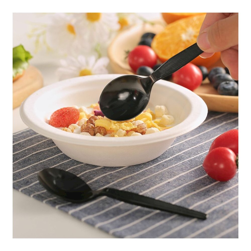 Genuine Joe Medium-Heavyweight Plastic Soup Spoons - 1 Piece(s) - Soup Spoon - 1 x Soup Spoon - Disposable - Textured - Black - 1000 / Carton. Picture 4