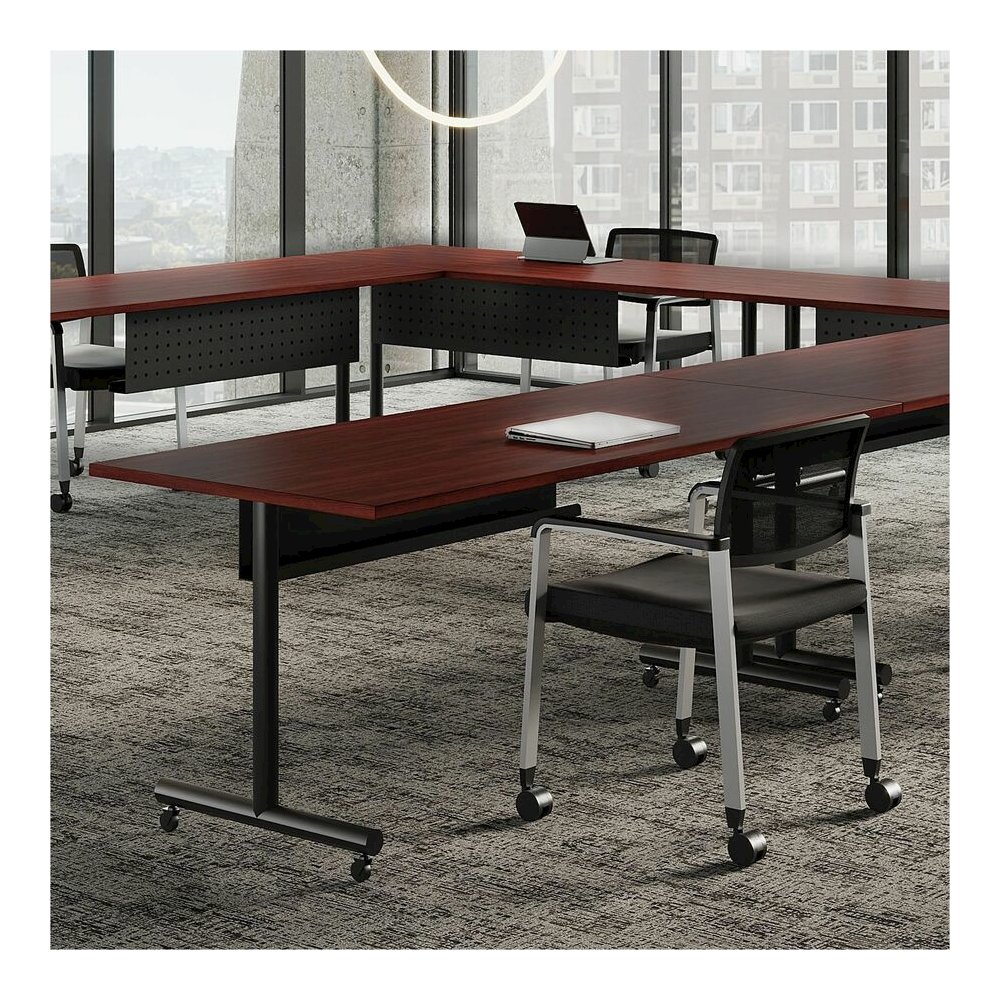 Lorell Relevance Series Tabletop - Rectangle Top - Contemporary Style - Height Adjustable - 72" Table Top Width x 30" Table Top Depth x 1" Table Top Thickness - Conferencing - Assembly Required - Maho. Picture 7