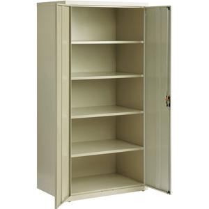 Lorell Fortress Series Storage Cabinet - 36" Width x 24" Depth x 72" Height - 5 x Shelf(ves) - Hinged Door(s) - Sturdy, Recessed Locking Handle, Removable Lock, Durable, Storage Space - Putty - Powder. Picture 3