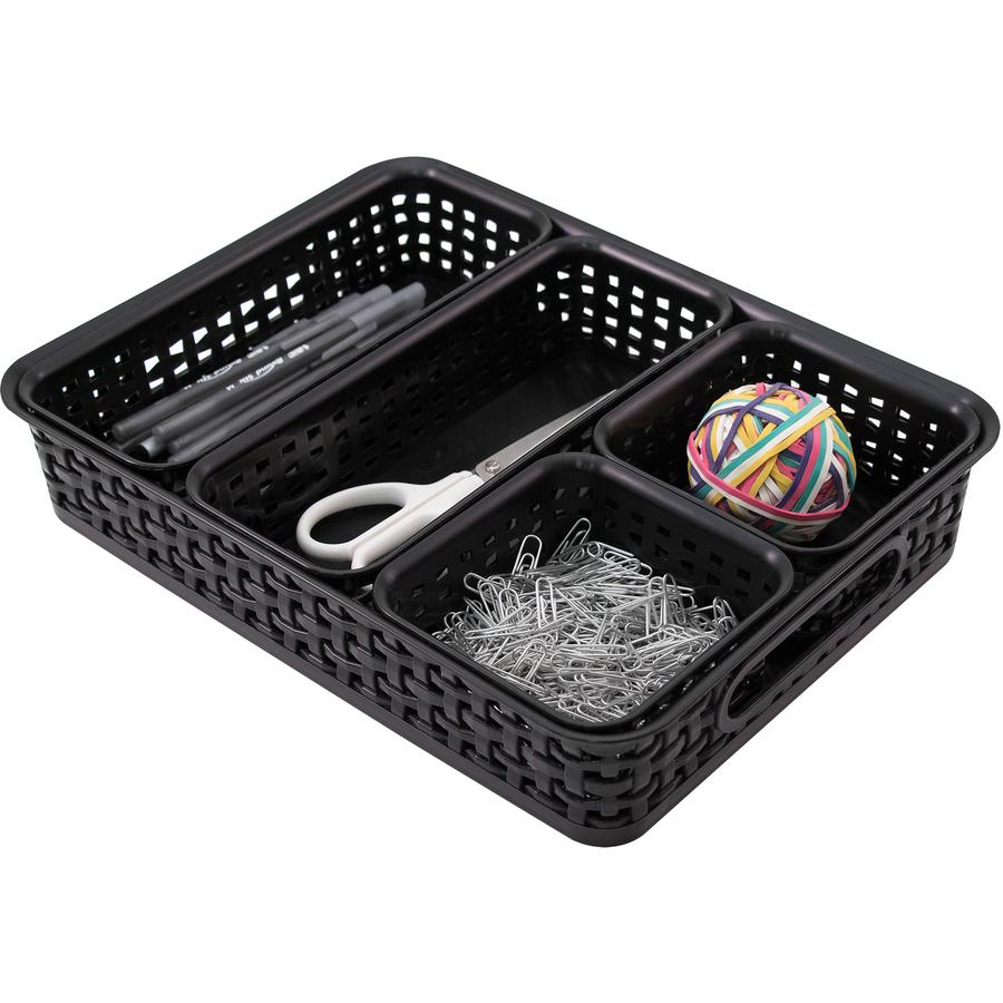 Advantus 5-pack Plastic Weave Bins - Desktop - Black - Plastic - 5 / Pack. Picture 2