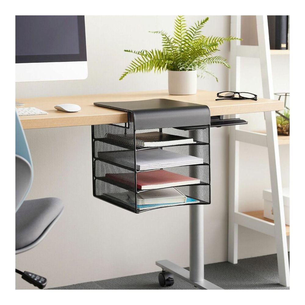 Safco Onyx Solid Top Horizontal Hanging Storage - 12" Height x 10.25" Width x 12.38" Depth - Scratch Resistant - Powder Coated - Black - Steel - 1 Each. Picture 7