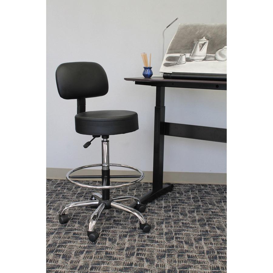 Boss Drafting Stool - Black Seat Color - Vinyl Seat Material - Black Back Color - Chrome, Black Frame Color - Chrome Frame Material - 5-star Base - 1 Each. Picture 2