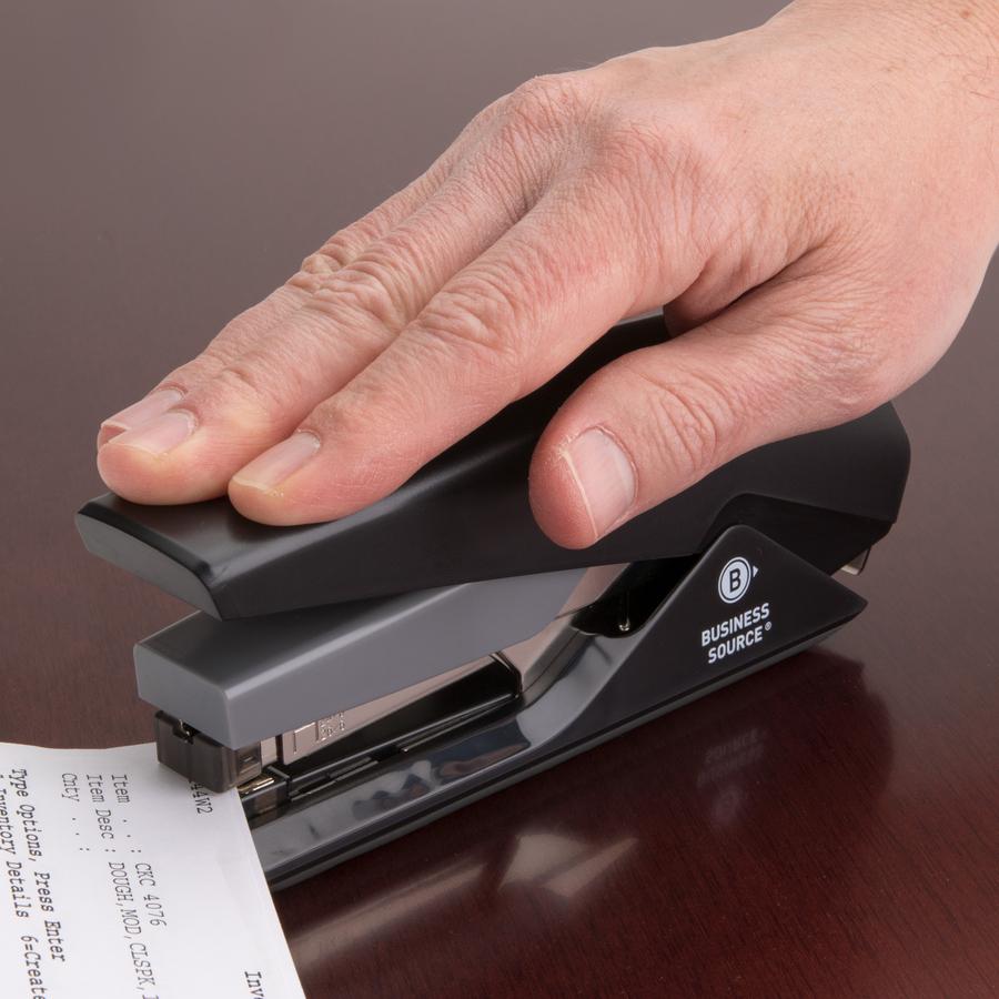 Business Source Full Strip Flat-Clinch Stapler - Staples Upto 30 Sheet of 20lb Paper - Holds Upto 210 Staple - Full Strip - Staple Size: 0.25" - Front Loading - Black - 1 Each. Picture 9