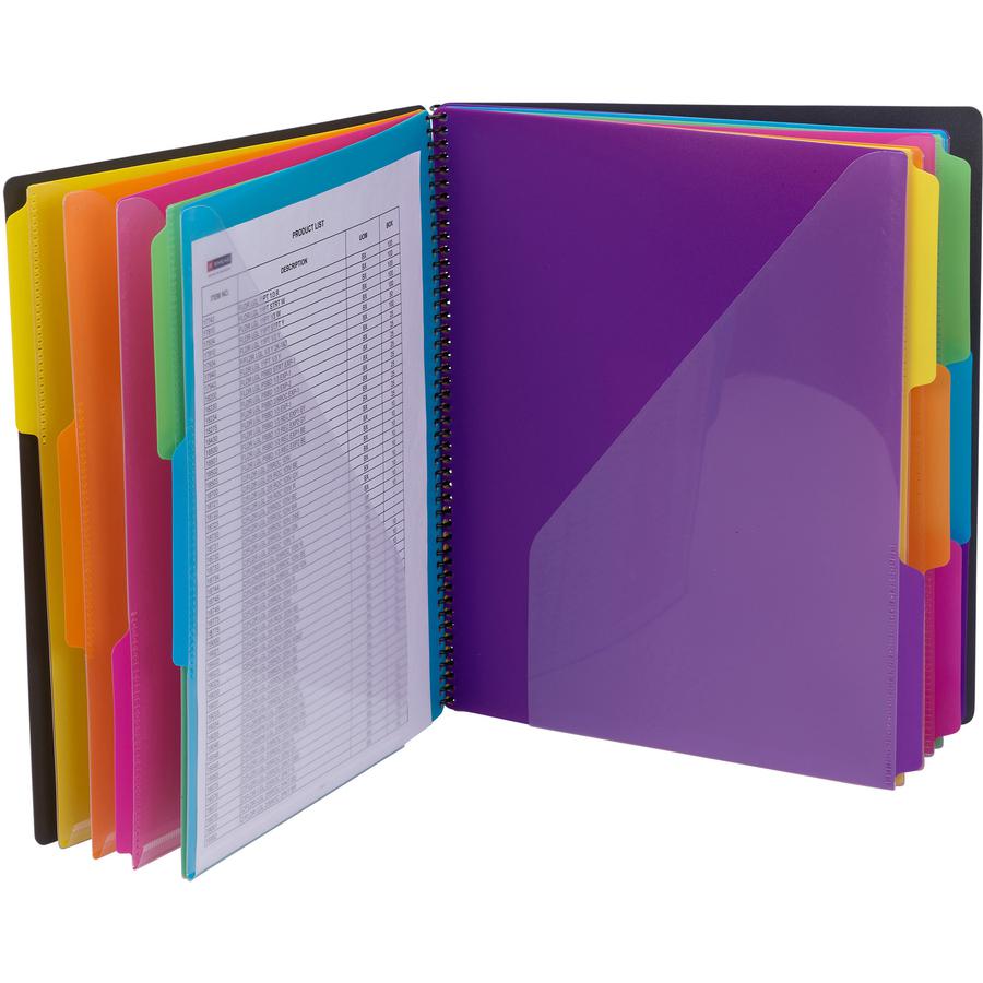 Smead 1/3 Tab Cut Letter Organizer Folder - 8 1/2" x 11" - Spiral Fastener - 24 Inside Back Pocket(s) - Assorted Position Tab Position - 12 Divider(s) - Yellow, Pink, Lime, Blue, Purple - 1 Each. Picture 10