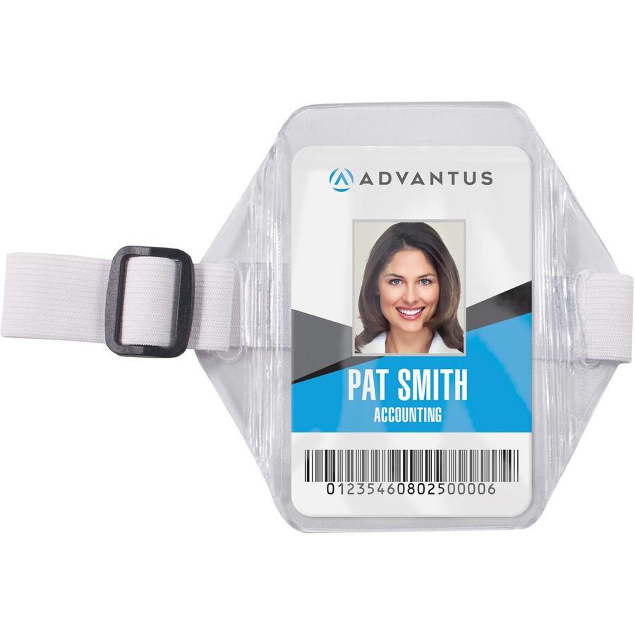 Advantus Arm Badge Holder - Support 2.50" x 3.50" Media - Vertical - Vinyl, Elastic - 12 / Box - White, Clear - Heavy Duty. Picture 2