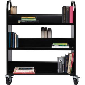 Lorell Double-sided Book Cart - 6 Shelf - Round Handle - 5" Caster Size - Steel - 38" Width x 18" Depth x 46.25" Height - Black - 1 Each. Picture 4