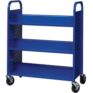 Lorell Double-sided Book Cart - 6 Shelf - Round Handle - 5" Caster Size - Steel - 38" Width x 18" Depth x 46.25" Height - Blue - 1 Each. Picture 9