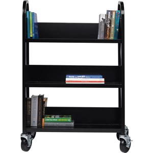 Lorell Single-sided Book Cart - 3 Shelf - Round Handle - 5" Caster Size - Steel - 32" Width x 14" Depth x 46" Height - Black - 1 Each. Picture 5