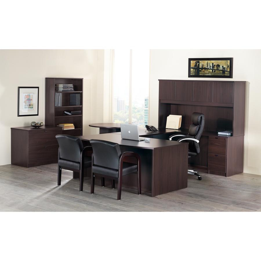 Lorell Prominence 2.0 Double-Pedestal Desk - 1" Thickness Top, 29" Height x 72" Width x 36" Depth - Total Drawer(s): 5 - Double Pedestal - Band Edge - Material: Particleboard - Finish: Espresso Lamina. Picture 2