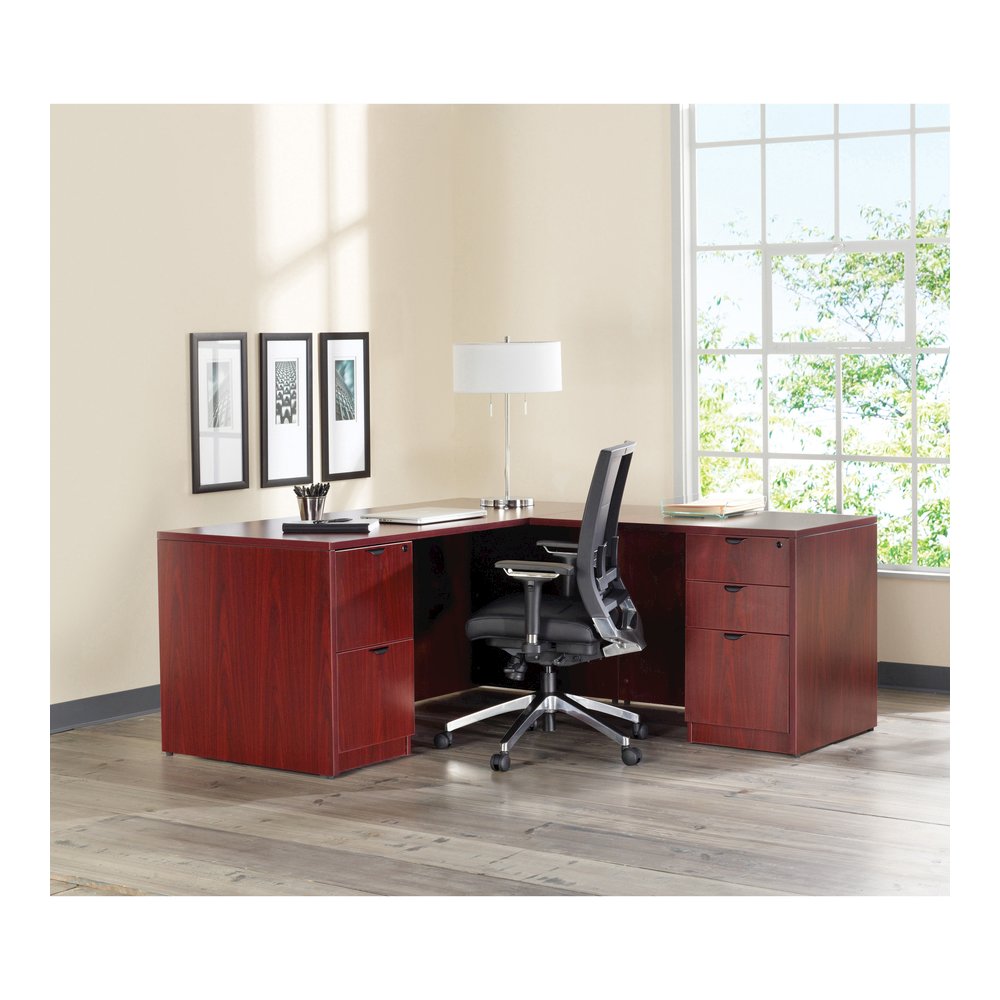 Lorell Prominence 2.0 Bowfront Double-Pedestal Desk - 1" Top, 72" x 42"29" - 5 x File, Box Drawer(s) - Double Pedestal - Band Edge - Material: Particleboard - Finish: Mahogany Laminate, Thermofused Me. Picture 2