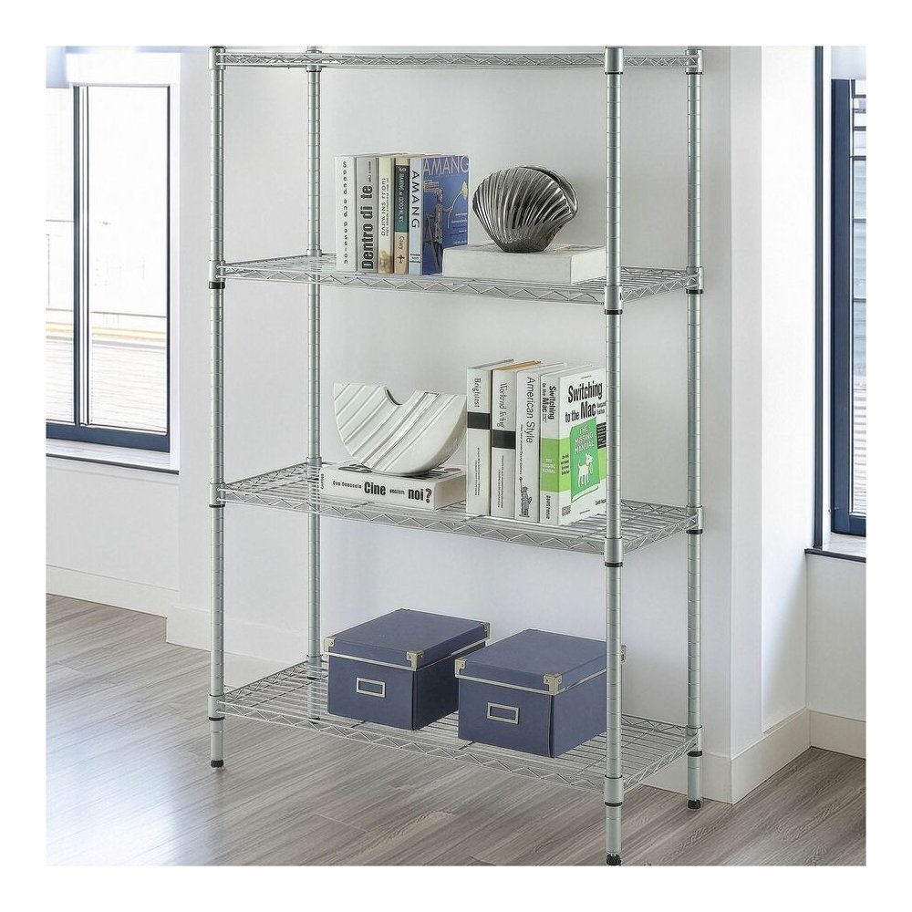 Lorell Light-Duty Wire Shelving - 4 Tier(s) - 54" Height x 36" Width x 14" Depth - Floor - Sturdy - Epoxy - Silver - Plastic, Metal, Steel - 1 Each. Picture 3