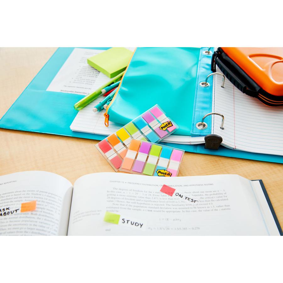 Post-it&reg; Flags in On-the-Go Dispenser - 1/2" x 1 3/4" - Red, Orange, Yellow, Green, Blue, Purple, Pink - Self-stick - 1 / Pack. Picture 2