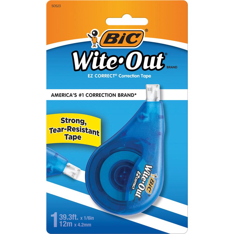 BIC EZ Correct Correction Tape - 0.20" Tape Width x 39.40 ft Tape Length - 1 Line(s) - White Tape - Ergonomic White Dispenser - Tear Resistant, Photo-safe, Odorless - White - 6 / Box. Picture 2