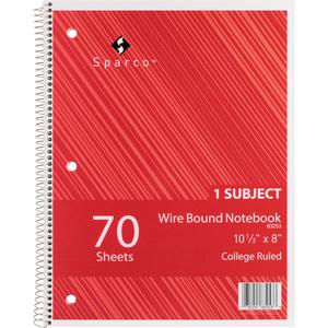 Sparco Wirebound Notebooks - 70 Sheets - Wire Bound - College Ruled Front Ruling - Unruled Margin - 16 lb Basis Weight - 8" x 10 1/2" Sheet Size - Assorted Chipboard Cover - Subject, Stiff-cover, Stif. Picture 5