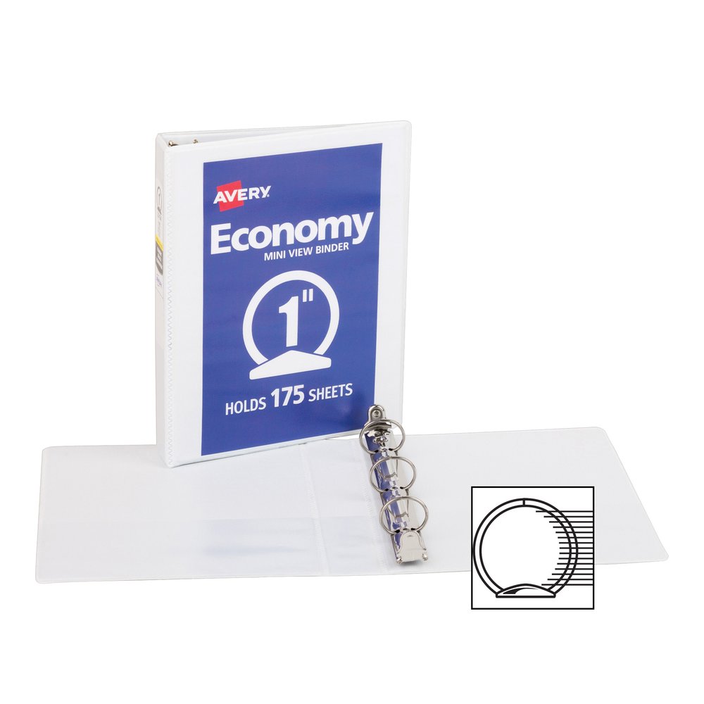 Avery&reg; Economy View Binder - 1" Binder Capacity - Statement - 5 1/2" x 8 1/2" Sheet Size - 175 Sheet Capacity - 3 Ring - Fastener: Round Ring - Pocket: 2, Internal - Vinyl, Chipboard - White - Stu. Picture 2