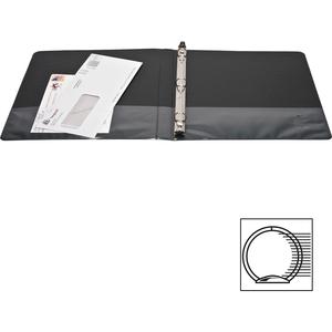 Business Source Round Ring View Binder - 1 1/2" Binder Capacity - Letter - 8 1/2" x 11" Sheet Size - 350 Sheet Capacity - Fastener: Round Ring - Pocket: 2, Internal - Chipboard, Polypropylene - Black . Picture 8