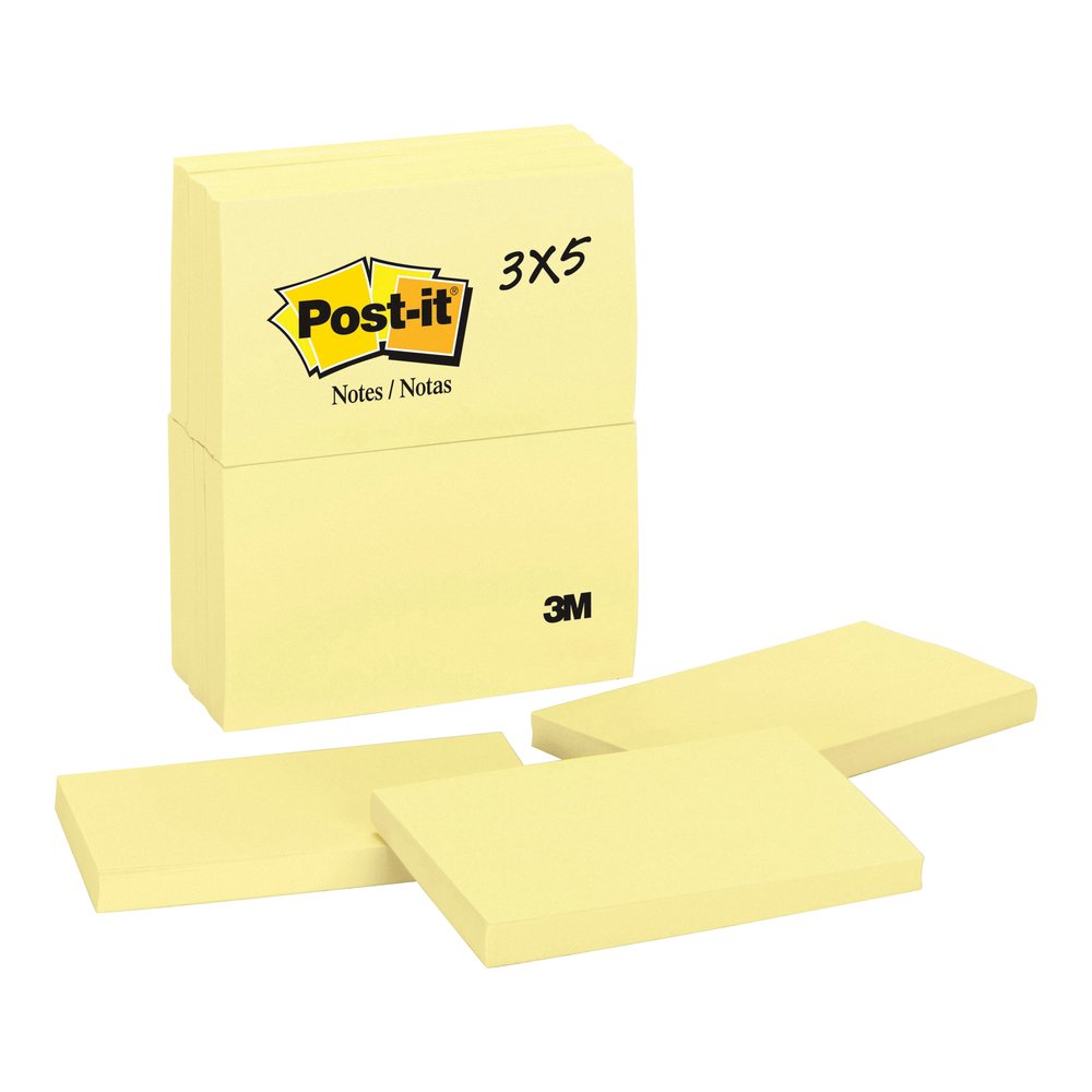Post-it&reg; Notes Original Notepads - 3" Flag/Note Width x 5" Flag/Note Length - Rectangle - 100 Sheets per Pad - Unruled - Canary Yellow - Paper - Self-adhesive, Repositionable - 12/Pack - 2 / Bundl. Picture 5