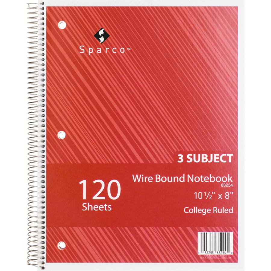 Sparco Wire Bound College Ruled Notebook - 120 Sheets - Wire Bound - College Ruled Front Ruling - Unruled Margin - 16 lb Basis Weight - 8" x 10 1/2" Sheet Size - Assorted Paper - Assorted Chipboard Co. Picture 2