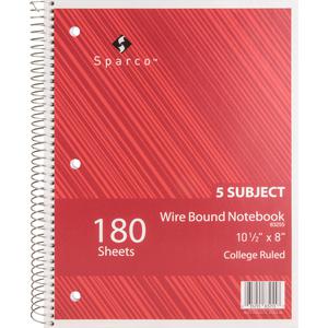 Sparco Wirebound College Ruled Notebooks - 180 Sheets - Wire Bound - College Ruled Front Ruling - Unruled Margin - 8" x 10 1/2" Sheet Size - Assorted Paper - Assorted Chipboard Cover - Resist Bleed-th. Picture 2