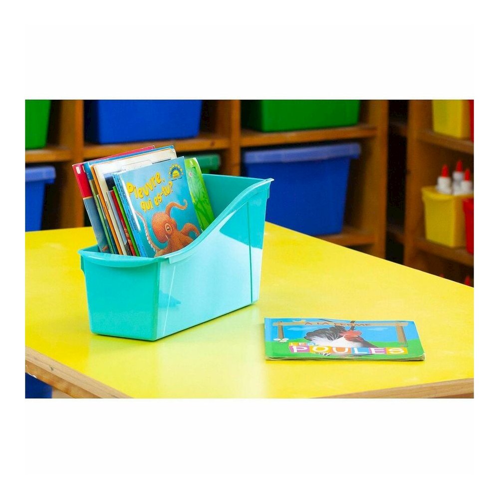Storex Storex Multiuse Bins Blue 6/pkg - 7" Height x 5.30" Width x 14.30" Length - Sturdy, Handle, Drop Resistant, Interlockable - Blue - Plastic - 6 / Carton. Picture 6