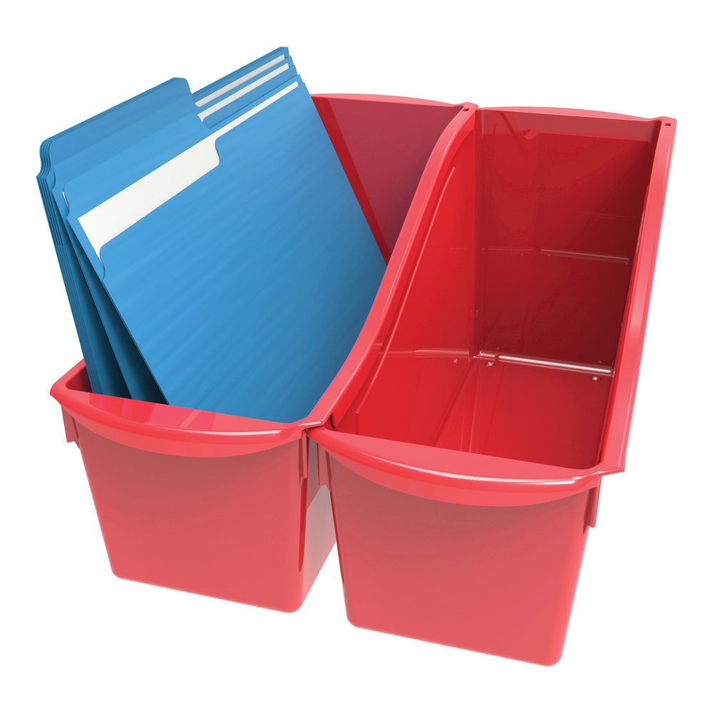 Storex Storex Multiuse Bins Red 6/pkg - 7" Height x 5.30" Width x 14.30" Length - Sturdy, Handle, Drop Resistant, Interlockable - Red - Plastic - 1 Each. Picture 6