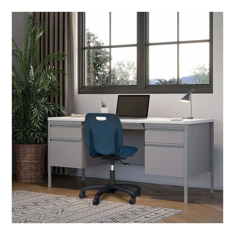 Lorell Fortress Series Double-Pedestal Teachers Desk - 29.5" Height x 60" Width x 30" Depth - Double Pedestal - T-mold Edge - Material: Steel - Finish: Gray - 1 Each. Picture 6