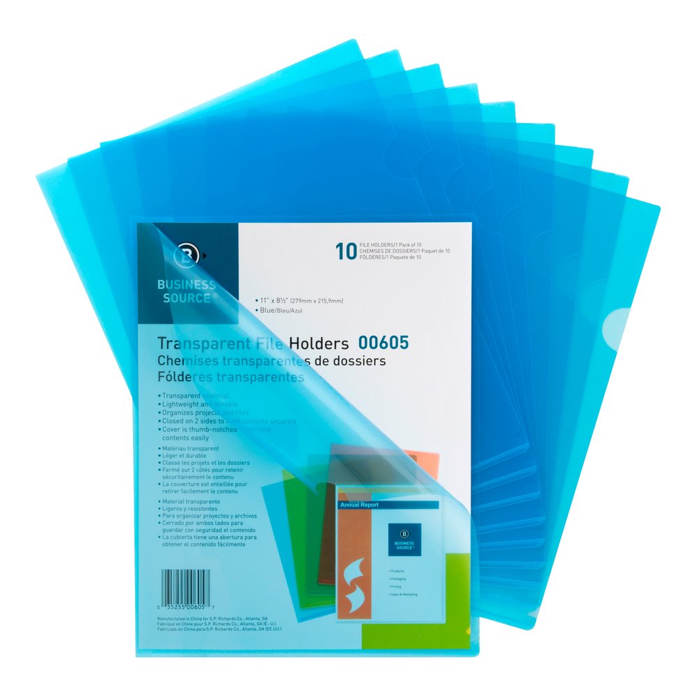 Business Source Letter File Sleeve - 8 1/2" x 11" - 20 Sheets Capacity - Blue - Water Resistant, Transfer Safe, Lightweight, Transparent - 10/Pack - 5 / Box. Picture 7