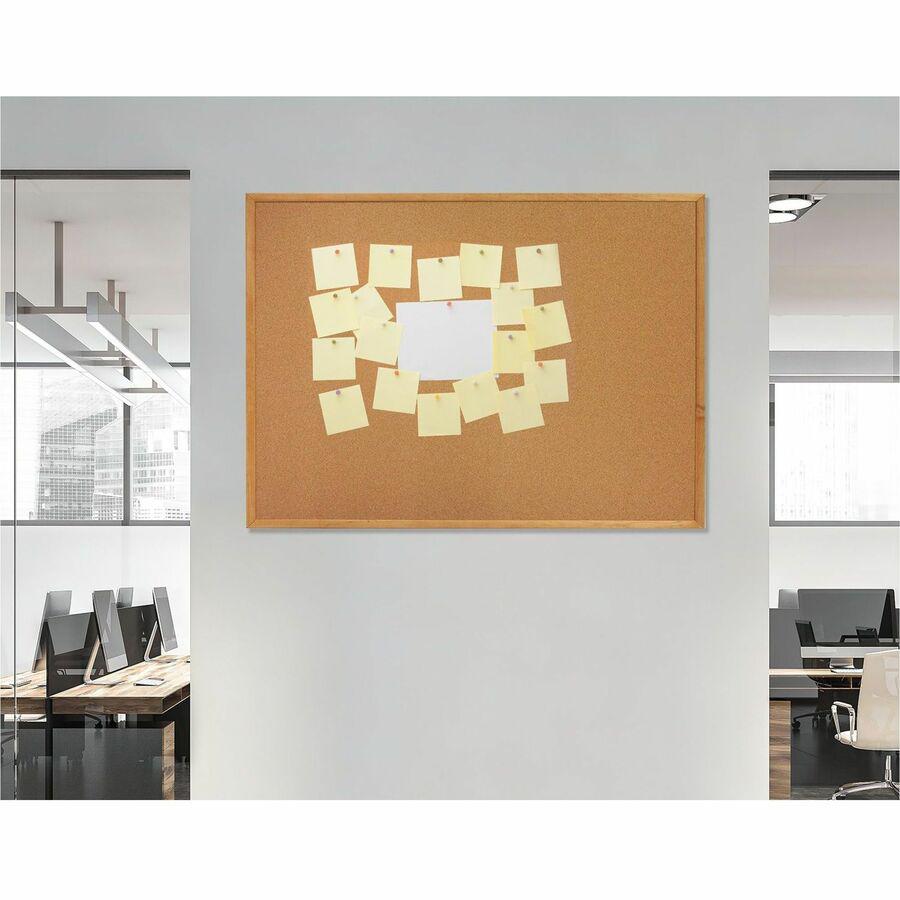 Lorell Bulletin Board - 48" Board Height x 72" Board Width - Cork Surface - Long Lasting, Warp Resistant - Oak Oak Frame - 1 Each. Picture 2