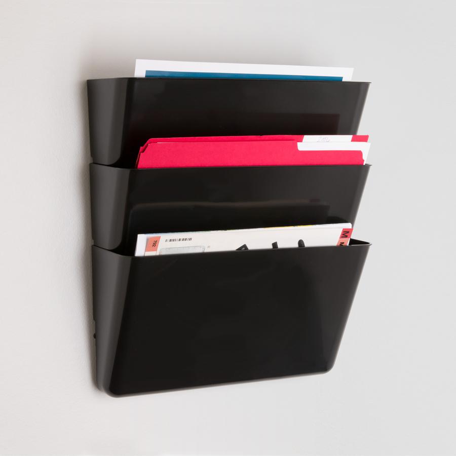 Lorell Wall File Pockets - 14.75" Height x 13.13" Width x 4.25" Depth - Black - 3 / Pack. Picture 10