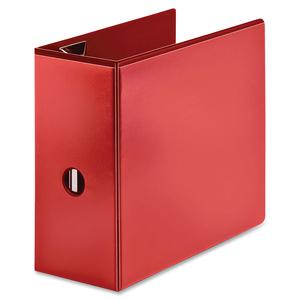 Business Source Red D-ring Binder - 5" Binder Capacity - Letter - 8 1/2" x 11" Sheet Size - D-Ring Fastener(s) - 4 Pocket(s) - Polypropylene - Red - Clear Overlay, Non-stick, Ink-transfer Resistant, L. Picture 4