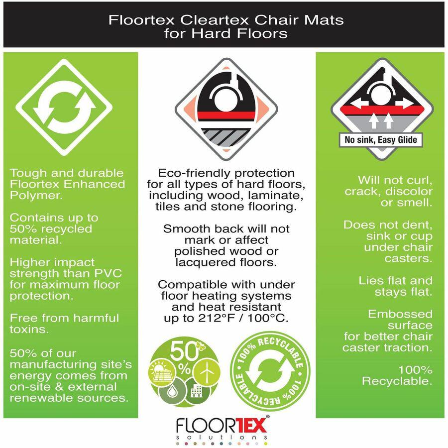 Ecotex&reg; Enhanced Polymer Rectangular Chair Mat for Hard Floors - 48" x 60" - Hard Floor - 60" Length x 48" Width x 0.075" Depth x 0.080" Thickness - Rectangular - Clear - 1Each. Picture 2