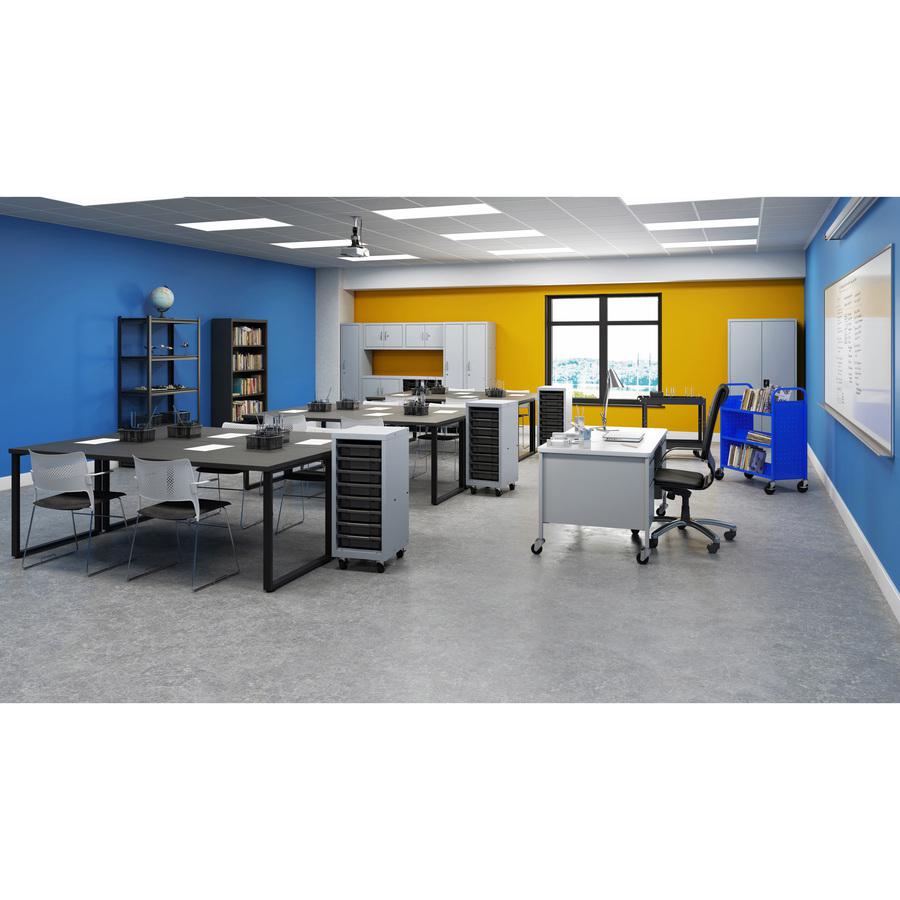 Lorell Fortress Series Mobile Double-Pedestal Teachers Desk - 29.5" Height x 60" Width x 30" Depth - Double Pedestal - T-mold Edge - Finish: Gray - 1 Each. Picture 2