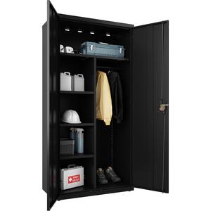 Lorell Fortress Series Wardrobe Cabinet - 36" Width x 18" Depth x 72" Height - 2 x Door(s) - Locking Door - Black - Steel - Yes. Picture 3