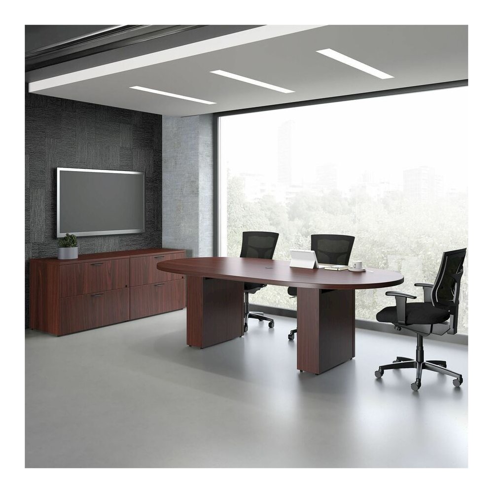 Lorell Prominence 2.0 Half-Racetrack Conference Tabletop - Mahogany Racetrack, Laminated Top - 60" Table Top Width x 48" Table Top Depth x 1.50" Table Top Thickness - Conferencing, Office - Assembly R. Picture 6