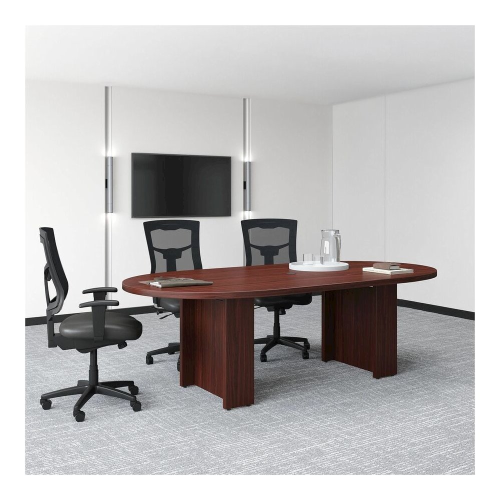 Lorell Prominence 2.0 Half-Racetrack Conference Tabletop - Mahogany Racetrack, Laminated Top - 72" Table Top Width x 48" Table Top Depth x 1.50" Table Top Thickness - Conferencing, Office - Assembly R. Picture 7