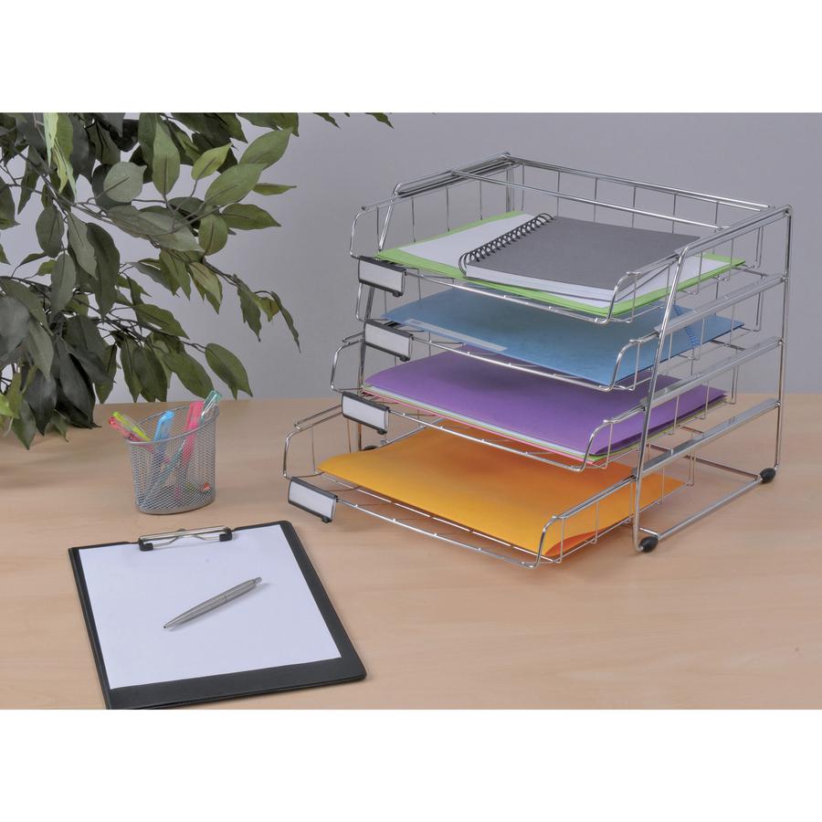 Alba Letter Tray - 4 Tier(s) - 12.40" Height x 12.20" Width x 15.35" Length - Chrome - Metal - 1 Each. Picture 2