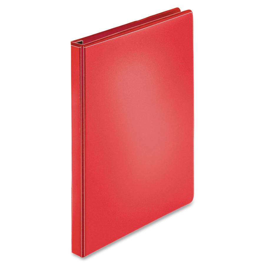 Business Source Red D-ring Binder - 1" Binder Capacity - D-Ring Fastener(s) - 4 Pocket(s) - Polypropylene - Red - Non-stick, Labeling Area - 1 Each. Picture 2
