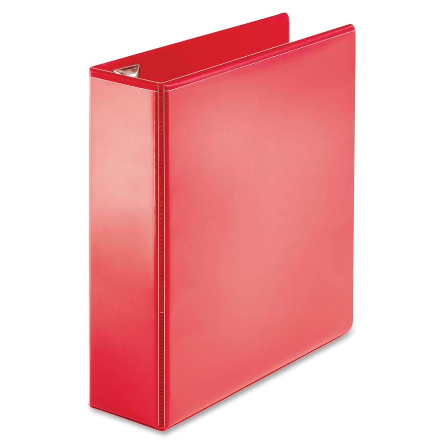 Business Source Red D-ring Binder - 3" Binder Capacity - Letter - 8 1/2" x 11" Sheet Size - D-Ring Fastener(s) - 4 Pocket(s) - Polypropylene - Red - Non-stick, Ink-transfer Resistant, Locking Ring - 1. Picture 6