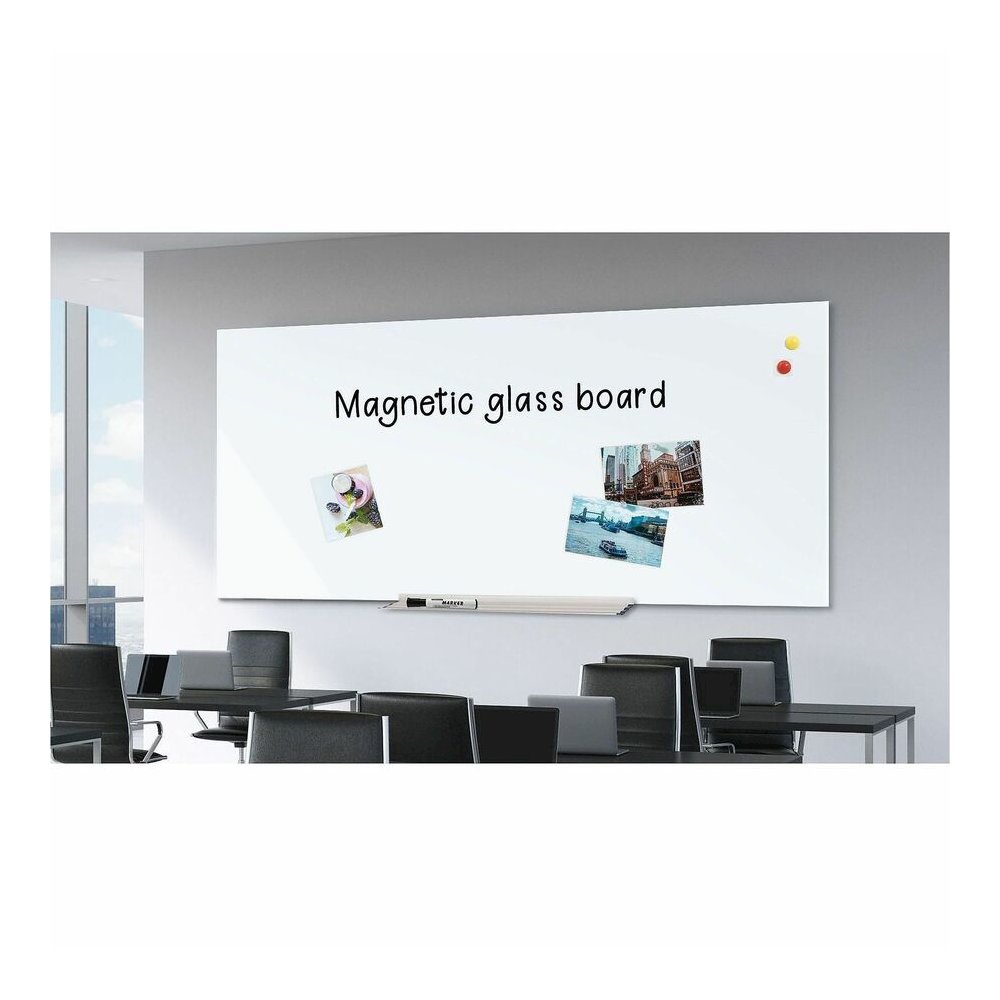 Lorell Magnetic Glass Dry-Erase Board - 96" (8 ft) Width x 48" (4 ft) Height - White Glass Surface - Rectangle - Magnetic - 1 Each. Picture 2
