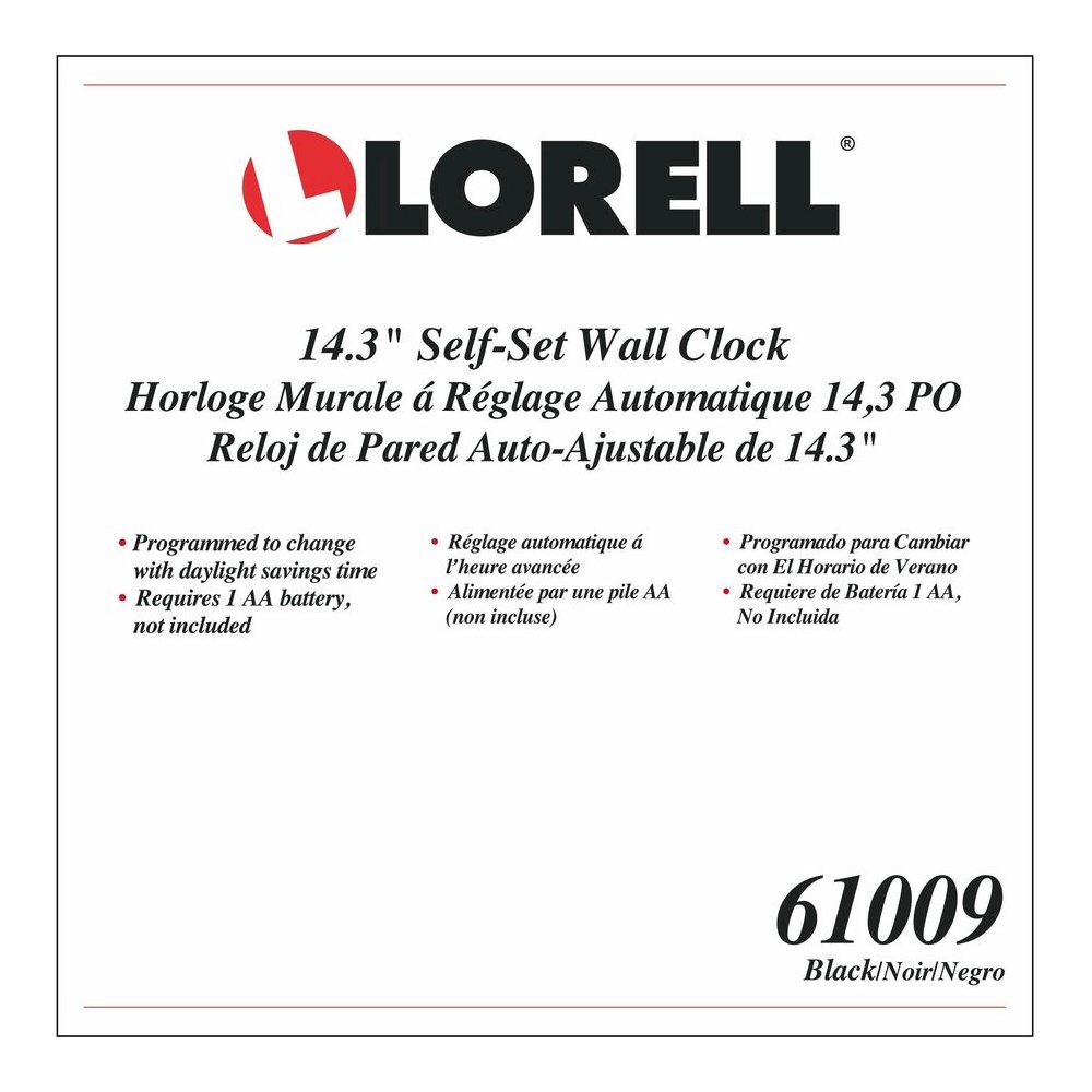 Lorell 14-1/2" Self-Set Wall Clock - Analog - Quartz - White Main Dial - Black Case. Picture 4
