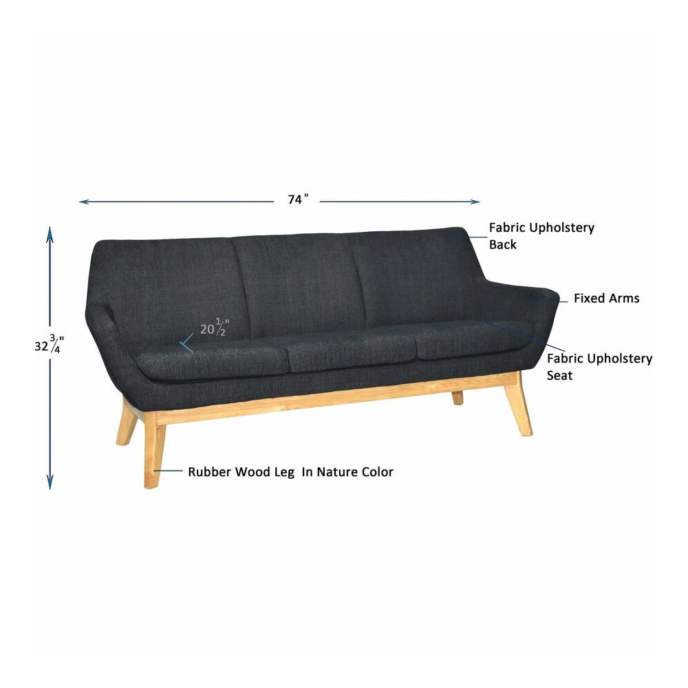 Lorell Quintessence Collection Sofa - 32.8" Height x 73.3" Width x 19.8" Length - Finish: Black - 1 Each. Picture 7