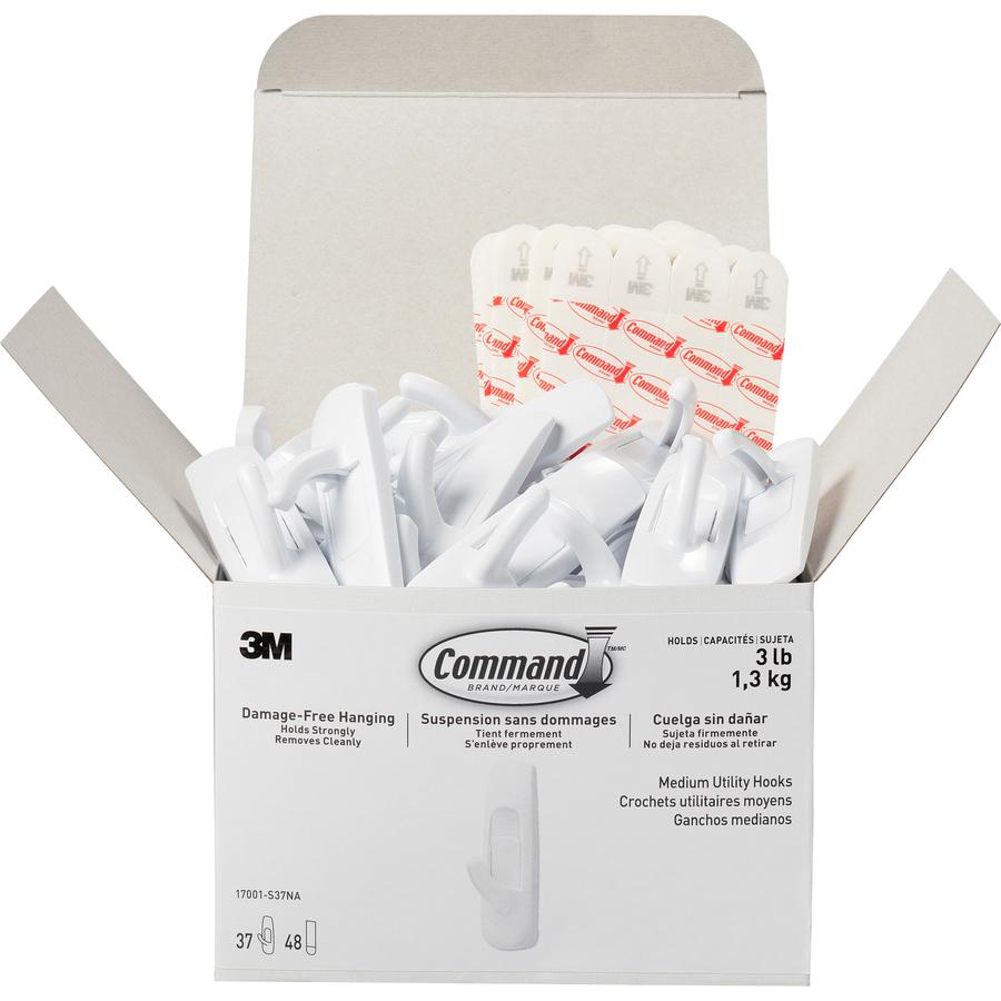 Command Medium Utility Hooks - 3 lb (1.36 kg) Capacity - for Indoor - White - 37 / Box. Picture 2