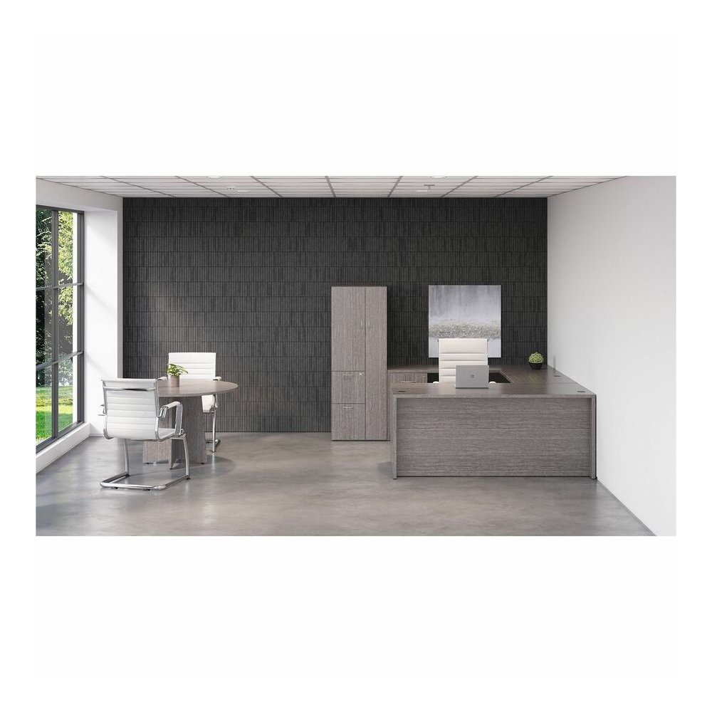 Lorell Essentials Series Credenza Shell - 29.5" Height x 70.9" Width x 23.6" Depth - Laminate, Weathered Charcoal Table Top - Modesty Panel, Grommet, Durable, Adjustable Floor Guide - 1 Each. Picture 6