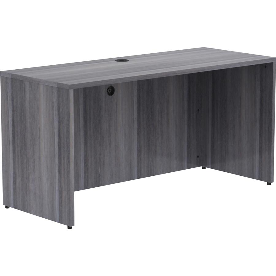 Lorell Essentials Series Credenza Shell - 29.5" Height x 60" Width x 24" Depth, 1" Thickness Top - Laminate, Weathered Charcoal Table Top - Modesty Panel, Grommet, Durable, Adjustable Floor Guide - 1 . Picture 2