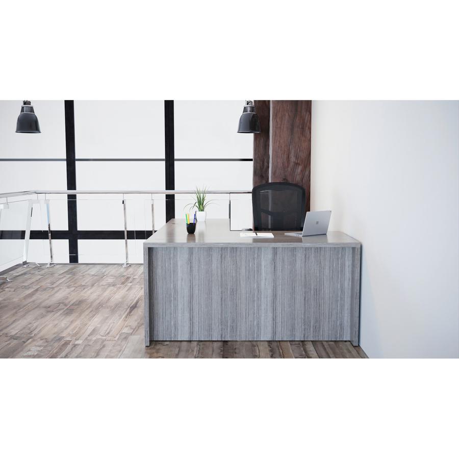 Lorell Essentials Series Return Shell - 29.5" Height x 42" Width x 24" Depth, 1" Thickness Top - Laminate, Weathered Charcoal Table Top - Modesty Panel, Grommet, Durable, Adjustable Floor Guide - 1 Ea. Picture 2