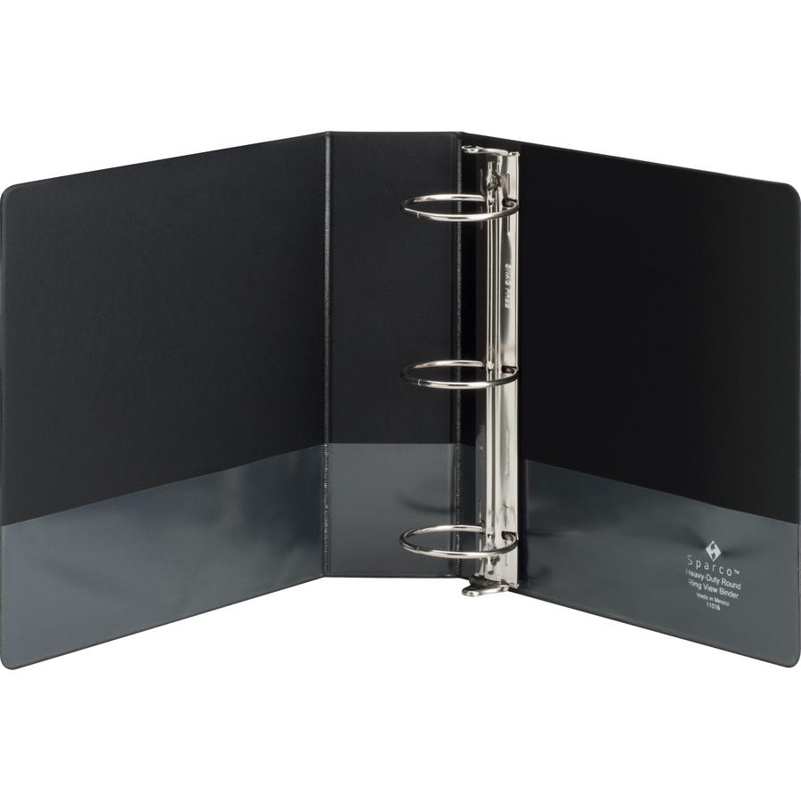 Business Source Heavy-duty View Binder - 3" Binder Capacity - Letter - 8 1/2" x 11" Sheet Size - 625 Sheet Capacity - Fastener: Round Ring - Pocket: 2, Internal - Polypropylene, Chipboard - Black - He. Picture 5