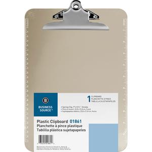 Business Source Spring Clip Plastic Clipboard - 8 1/2" x 11" - Spring Clip - Plastic - Smoke - 12 / Box. Picture 3