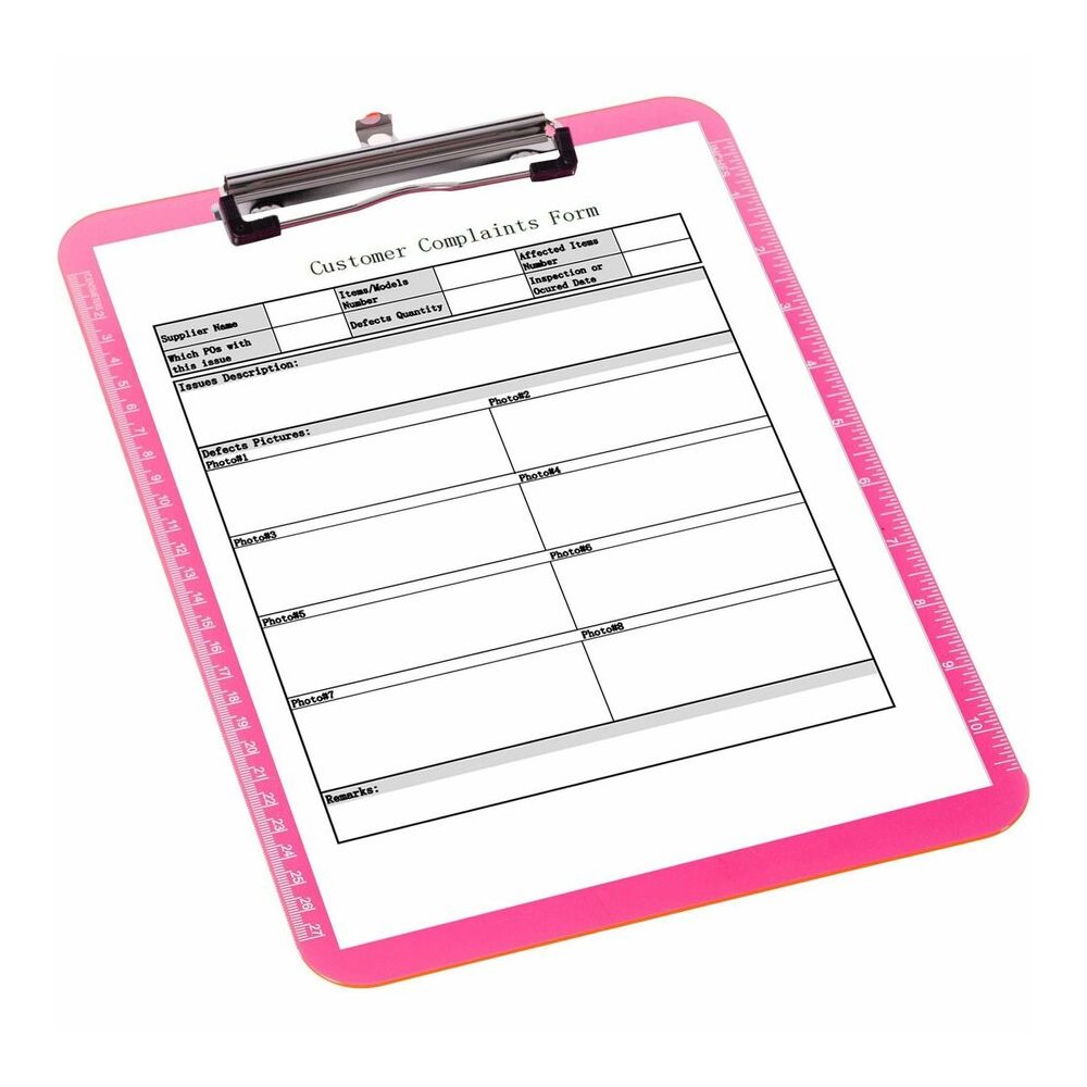Business Source Flat Clip Clipboard - 9" x 12" Sheet Size - Plastic - Neon Pink - 6 / Bundle. Picture 5