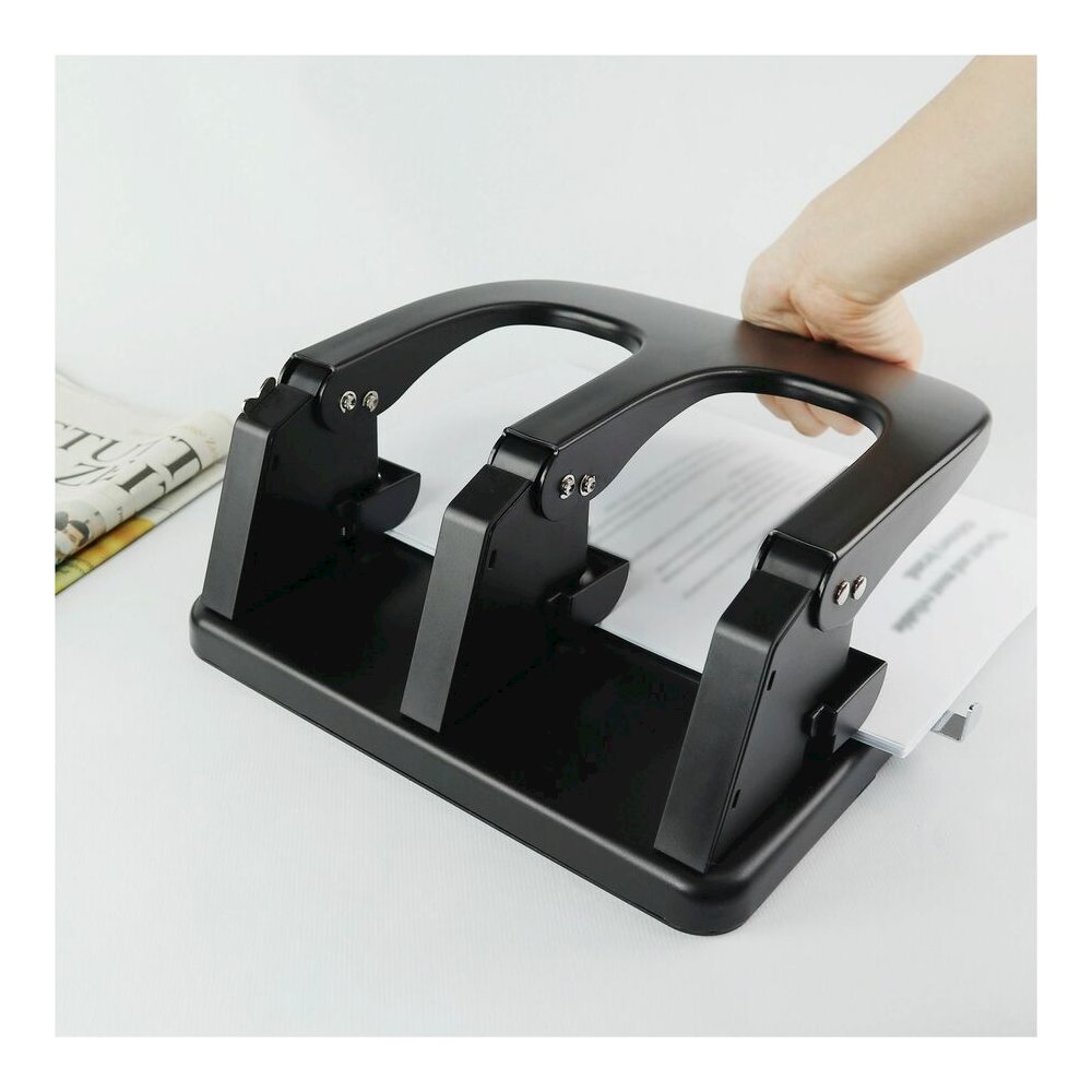 Business Source Adjustable Three-hole Punch - 3 Punch Head(s) - 100 Sheet - Die-cast Metal - 10.2" Width x 10.4" Depth x 6.2" Height - Black. Picture 6